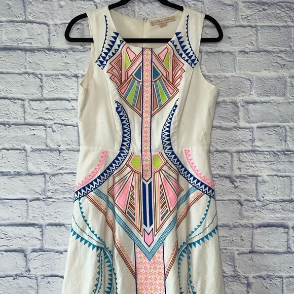 Champagne & strawberry sheath dress embroidered - Picture 6 of 11